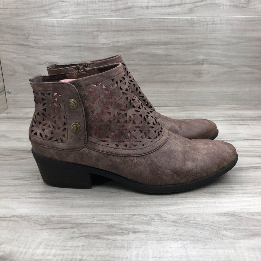 Baretraps Booties Women's 8.5 Brown Zip Laser Cut Ankle Boots